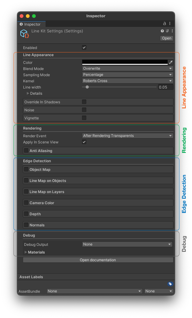 Line Kit Settings panel interface, stripped down view
